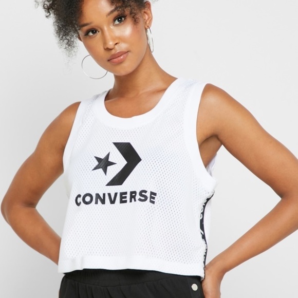 NWT Converse White & Black Breathable Mesh Crop Tank Top Size XXL - Picture 1 of 10